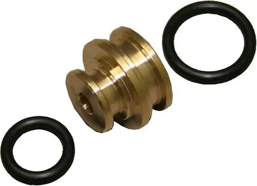 Brass piece von Bosch mit zwei schwarzen Dichtungsringen, gefertigt für eine gasbetriebene Anwendung.